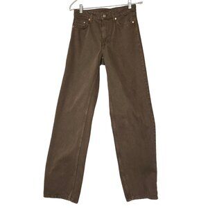 & Denim Women Brown Baggy Low Waist Jeans Size 2 Cotton 5 Pocket